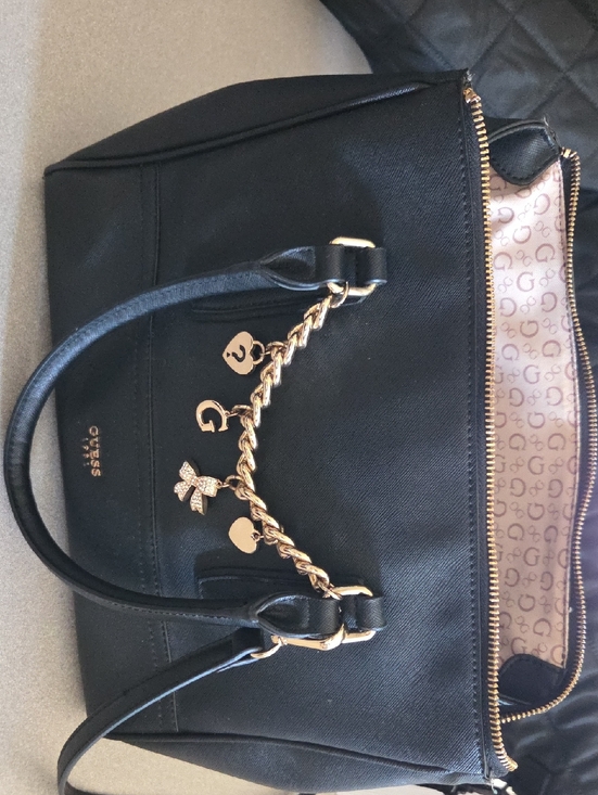 Guess Handbags - Guess Black Tote with Gold Charm Chain and Logo